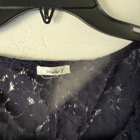 Studio Y Shirt Y2k Small Lace Floral Cap Sleeve Semi Sheer Babydoll Top - Picture 7 of 10